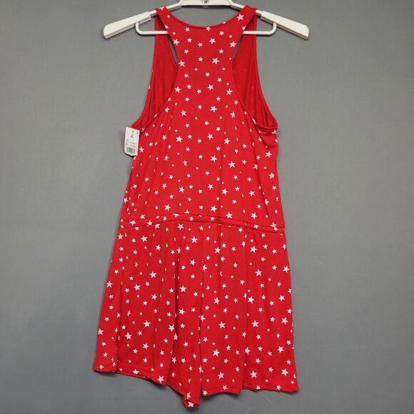 Modern Lux Romper Shorts Womens XL Red White Stars Sleeveless Drawstring Waist - Picture 10 of 11